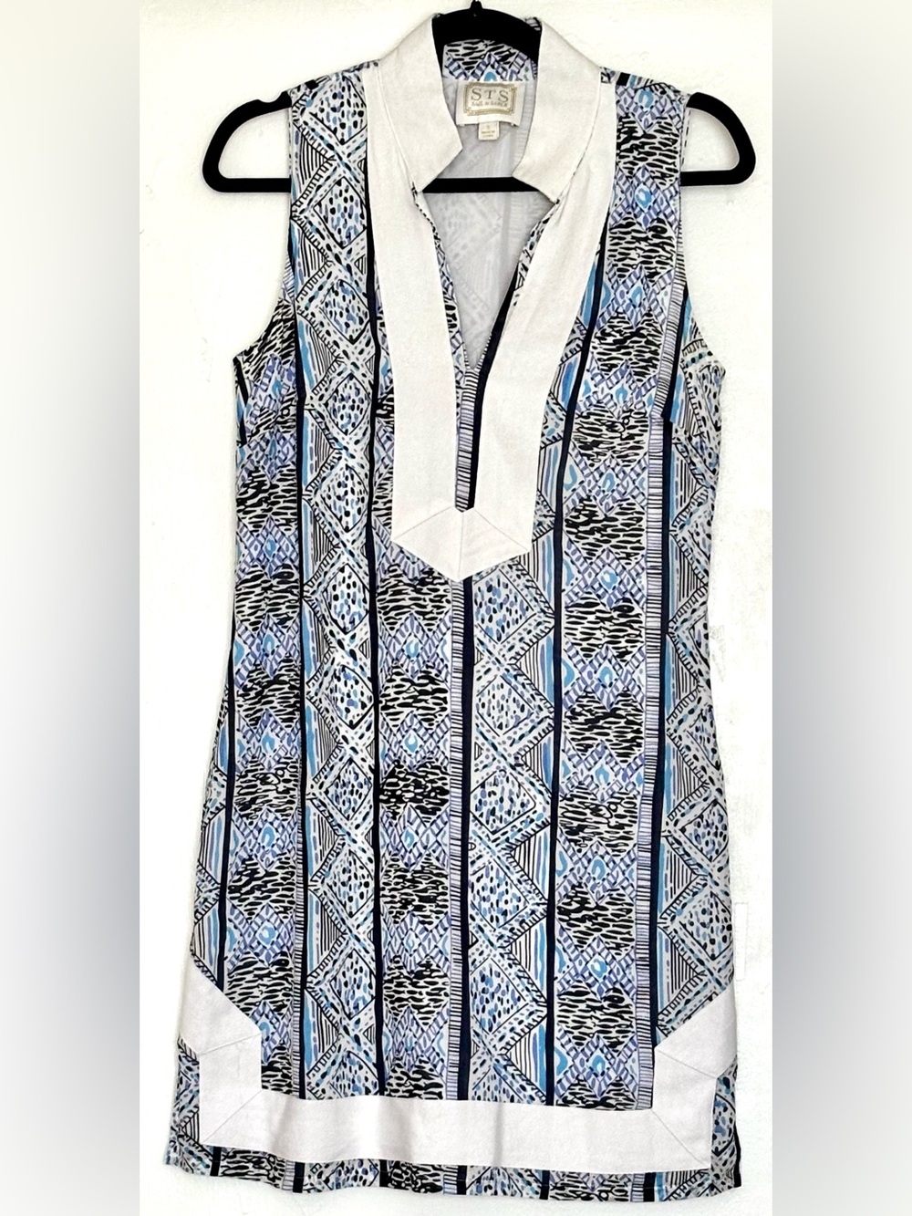 STS Sail to Sable Sleeveless Classic Tunic Dress Blue Geometric Size S